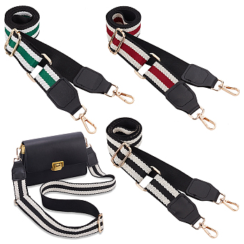 WADORN 3Pcs 3 Colors Adjustable Stripe Pattern Polyester Webbing Bag Straps, with Alloy Swivel Clasps, for Bag Replacement Accessories, Mixed Color, 77.5~140cm, 1pc/color