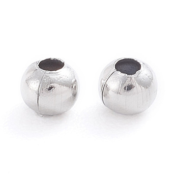 304 Stainless Steel Beads, Hollow Round, Stainless Steel Color, 3x2.7~3mm, Hole: 1mm, 500pcs/bag