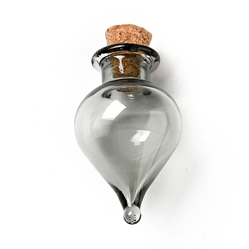 Teardrop Glass Cork Bottles Ornament, Glass Empty Wishing Bottles, DIY Vials for Pendant Decorations, Gray, 3.6cm