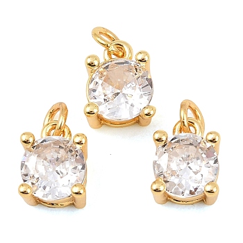 Brass with Cubic Zirconia Charms, Round Charms, Lead Free & Cadmium Free, Rack Plating, Long-Lasting Plated, Real 18K Gold Plated, 8x6.5x5.5mm, Jump Ring: 4x0.7mm, Inner Diameter: 2.5mm
