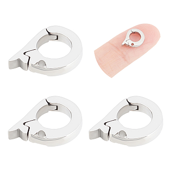 3Pcs 304 Stainless Steel Fold Over Clasps, Ring, Stainless Steel Color, 11x7.5x2mm, Hole: 5mm