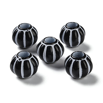 Spray Printed Opaque Acrylic European Beads, Large Hole Beads, Pumpkin, Black, 12x10.5mm, Hole: 5mm, about 500pcs/500g