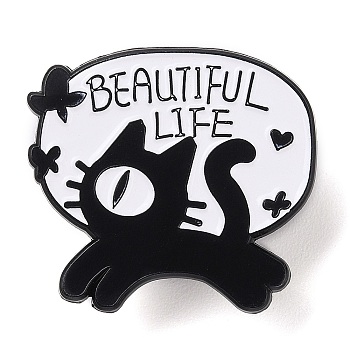 Black Aolly Brooches, Enamel Pins, Cat Shape, 28.5x23x1.5mm