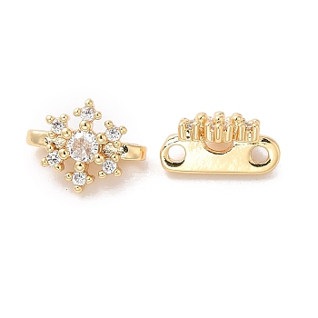 Christmas Brass Pave Clear Cubic Zirconia Slide Charms, Snowflake, Real 18K Gold Plated, 7.5x10x5mm, Hole: 1.2mm