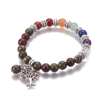 Chakra Jewelry, Natural Dragon Blood Bracelets, with Metal Tree Pendants, 50mm