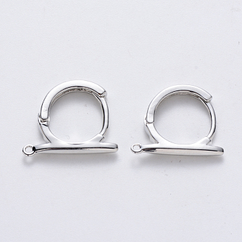 Brass Hoop Earrings Findings, Nickel Free, with Horizontal Loop, Real Platinum Plated, 17x13.5~14.5x2.5mm, Hole: 1mm, Pin 0.9x1.2mm