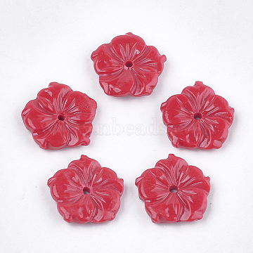 Synthetic Coral Beads, Dyed, Flower, Dark Red, 18~19x18.5~19.5x3.5~4mm, Hole: 1.6mm(X-CORA-T010-08D)