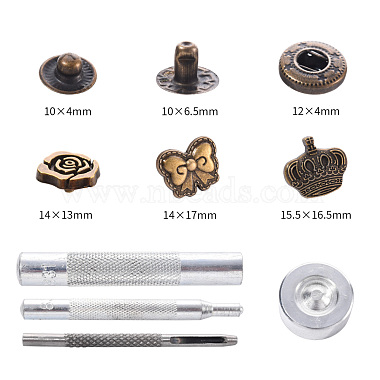 18 Sets Crown & Bowknot & Rose Flower Brass Leather Snap Buttons Fastener Kits(SNAP-YW0001-05AB)-2