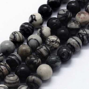 Natural Black Silk Stone/Netstone Beads Strands(X-G-I199-11-8mm)-1