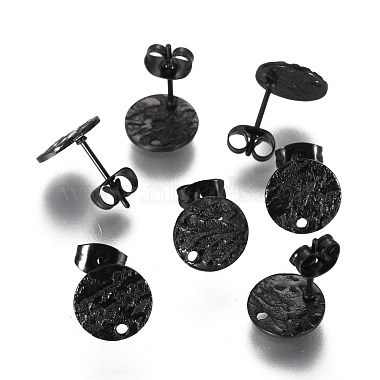 Electrophoresis Black Flat Round 304 Stainless Steel Stud Earring Findings