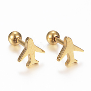304 Stainless Steel Barbell Cartilage Earrings, Screw Back Earrings, Hypoallergenic Earrings, Plane, Golden, 8x8x1.2mm, Pin: 1mm(X-EJEW-H351-02G)