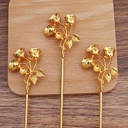 Alloy Hair Stick Findings, with Iron Pins, Flower, Golden, 153x35.5x12mm(OHAR-PW0001-331G)