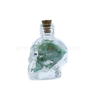Natural Green Aventurine Diaplay Decorations, Reiki Energy Stone Chip Skull Shaped Wishing Bottle, 35x44mm(DJEW-PW0009-027E)