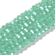 Electroplate Glass Beads Strands, Faceted, Pearl Luster Plated, Round, Medium Sea Green, 6mm, Hole: 1mm, about 98~100pcs/strand, 20.39~20.59 inch(51.8~52.3cm)(EGLA-A035-J6mm-A10)