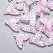 Transparent Spray Painted Glass Pendants, with Glitter Powder, Fishtail Shape, Pearl Pink, 19x19.5x3.5mm, Hole: 1.2mm(X-GLAA-S190-009A-05)
