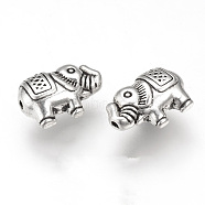Tibetan Style Alloy Beads, Elephant, Cadmium Free & Lead Free, Antique Silver, 12.5x8x5mm, Hole: 1mm(X-TIBEB-T002-03AS-RS)