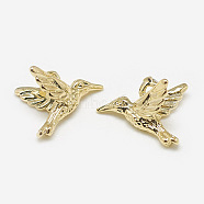 Brass Charms, Birds, Real 18K Gold Plated, 8x11x7mm, Hole: 1mm(KK-N200-070)