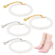 Elite 2 Pairs 2 Colors Women's Detachable ABS Plastic Imitation Pearl Beaded Shoe Laces for High Heels, Anti-Loose Anklets Shoelace Accessories, with Lobster Claw Clasp & Chain Extender, Platinum & Golden, 220mm, 1 pair/color(FIND-PH0007-46)