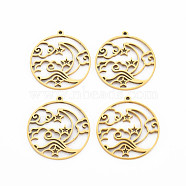201 Stainless Steel Pendants, Ring with Star & Moon, Real 18K Gold Plated, 30x28x1.5mm, Hole: 1.5mm(STAS-S119-156G)