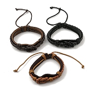 Adjustable PU Leather & Waxed Braided Cord Bracelets, Mixed Color, Inner Diameter: 2-1/2~3-3/8 inch(6.2~8.5cm)(BJEW-F468-18)
