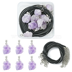 DIY Necklace Making Kit, Including Raw Rough Natural Amethyst Pendants, Waxed Cotton Cord Necklace Making, 20Pcs/box(DIY-YW0007-04)