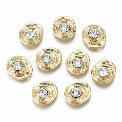 Alloy Charms, with Rhinestone, Cadmium Free & Nickel Free & Lead Free, Oval, Crystal, Light Gold, 13x11x4.5mm, Hole: 1.4mm(X-PALLOY-T075-26LG-NR)