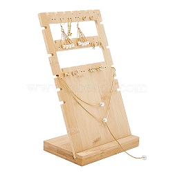 3-Tier Wood Slant Back Jewelry Display Stands, Jewelry Organizer Holder for Earrings Necklaces Storage, Wheat, 14.4x9.4x24.5cm, Hole: 1.5mm(EDIS-WH0021-32B)