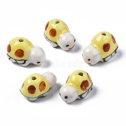 Handmade Porcelain Beads, Famille Rose Style, Turtle, Yellow, 20~20.5x12~12.5x12.5~14mm, Hole: 2mm(PORC-N007-002F)