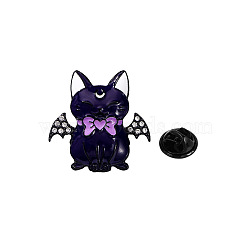 Alloy Enamel Cup Brooches, with Enamel Pin, Cat, Black, 30x30mm(PW-WG8C530-02)