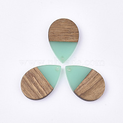 Resin & Walnut Wood Pendants, Teardrop, Turquoise, 28x19x3.5mm, Hole: 2mm(RESI-T035-08C)