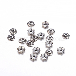 6-Petal Tibetan Style Alloy Flower Bead Caps, Cadmium Free & Lead Free, Antique Silver, 6x2mm, Hole: 1mm(TIBE-S220-AS-RS)