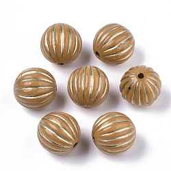 Plating Acrylic Corrugated Beads, Golden Metal Enlaced, Round, Goldenrod, 16.5mm, Hole: 1.6mm(X-OACR-N008-009)
