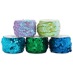 Elite 10 Yards 5 colors Sparkle Plastic Paillette Elastic Beads, Sequins Beads, Ornament Accessories, 5pcs Plastic Spools, Mixed Color, 3/4 inch(20mm)(OCOR-PH0002-15)