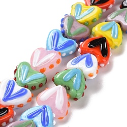 Heart Handmade Lampwork Beads Strands, Colorful, 14~14.5x16.5~17x6.5~7mm, Hole: 1.5mm, about 30pcs/strand, 14.96~15.16 inch(38~38.5cm)(LAMP-G150-01B)