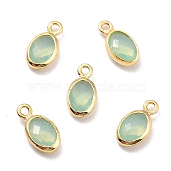 Eco-Friendly Brass with Glass Pendants,  Long-Lasting Plated, Lead Free & Cadmium Free & Nickel Free, Oval, Real 18K Gold Plated, Dark Sea Green, 9x4.5x2mm, Hole: 1.2mm(KK-K268-01L)