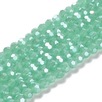 Electroplate Glass Beads Strands, Faceted(32 Facets), Pearl Luster Plated, Round, Medium Sea Green, 6mm, Hole: 1mm, about 98~100pcs/strand, 20.39~20.59 inch(51.8~52.3cm)