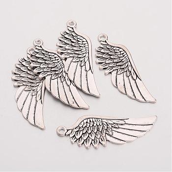 Tibetan Style Alloy Wing Large Pendants, Lead Free, Cadmium Free and Nickel Free, Antique Silver, 56x21x1.5mm, Hole: 3mm