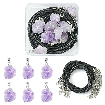 DIY Necklace Making Kit, Including Raw Rough Natural Amethyst Pendants, Waxed Cotton Cord Necklace Making, 20Pcs/box