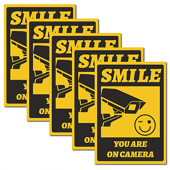 Waterproof PVC Warning Sign Stickers, Rectangle with Word, Camera Pattern, 25x17.5cm, 5pcs/set