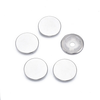 Iron Snap Button Findings, with Plastic, Snap Caps, Garment Buttons, Flat Round, Nickel Free & Lead Free, Platinum, 28x6mm, about 6pcs/set