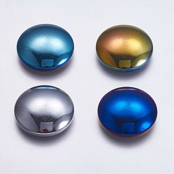 Electroplate Non-magnetic Synthetic Hematite Cabochons, Flat Round, Mixed Color, 20x5.5mm