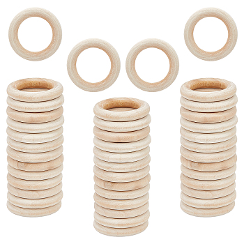 Unfinished Wood Linking Rings, Original Color Wooden Ring, Bleached, Ring, Antique White, 40x7mm, Hole: 25~26mm, 40pcs/bag