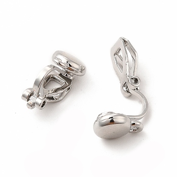 Alloy Clip-on Earring Findings, with Horizontal Loops, Flat Round, Platinum, 15x7x9mm, Hole: 1mm