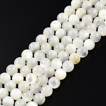 Natural White Shell Bead Strands, Round, 5mm, Hole: 1mm, about 79~81pcs/strand, 15.16 inch~15.75 inch(38~40cm)