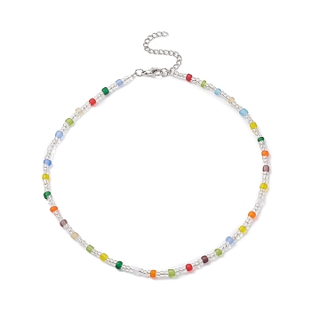 Glass Seed Beaded Necklace for Women, Colorful, 16.34 inch(41.5cm)