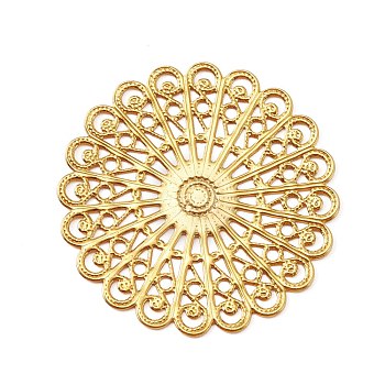 Brass Filigree Joiners, Long-Lasting Plated, Flat Round, Golden, 38x0.5mm