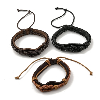 Adjustable PU Leather & Waxed Braided Cord Bracelets, Mixed Color, Inner Diameter: 2-1/2~3-3/8 inch(6.2~8.5cm)