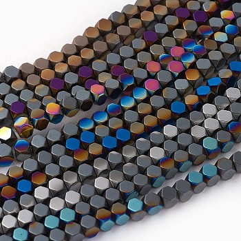 Electroplated Non-magnetic Synthetic Hematite Beads Strands, Half Plated, Octagon, Mixed Color, 4x4x4mm, Hole: 0.8mm, about 106pcs/strand, 16.53 inch(42cm)