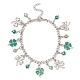 Alloy Clover & Glass Charm Bracelet with 304 Stainless Steel Curb Chains for Saint Patrick's Day(BJEW-TA00302)-1