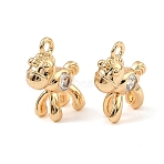 Brass Micro Pave Clear Cubic Zirconia Charms, Dog Charm, Real 18K Gold Plated, 14x11.5x5mm, Hole: 1.4mm(KK-C155-25G)